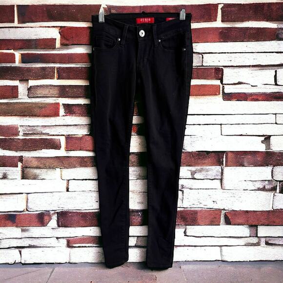 Guess Womens Jeans 24 Medium Rise Curvy Skinny Sienna Black Denim Stretchy - Picture 1 of 9